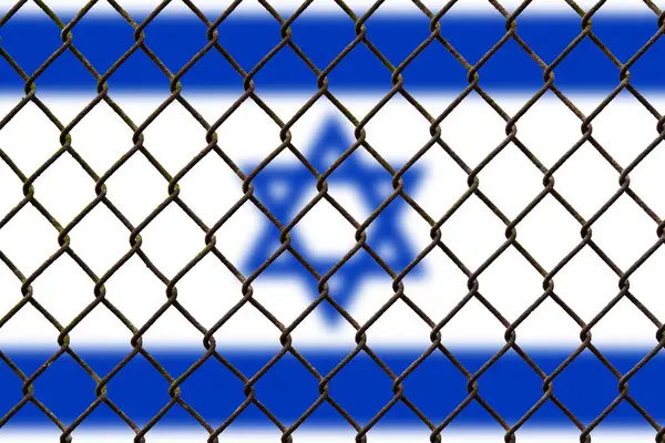 A steel mesh against the background of the flag Israel