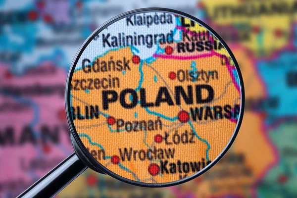 Map of POLAND through magnifying glass