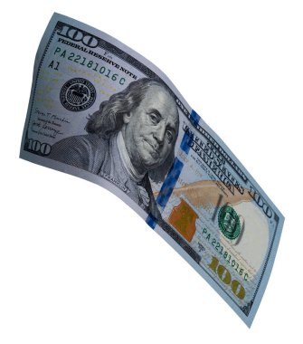 Beyaz arka planda 100 dolar izole edilmiş. yeni yüz dolar