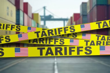 Kargo, ABD ticaret yönetmelikleri uyarınca durduruldu, kısıtlamaları işaretlemek için gümrük vergisine sarılı yük.