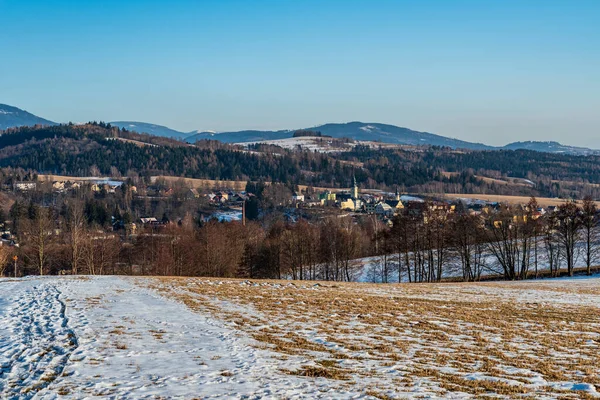 Stare Mesto Miasto Jeseniky Góry Tle Czechach Piękny Późny Zimowy — Zdjęcie stockowe