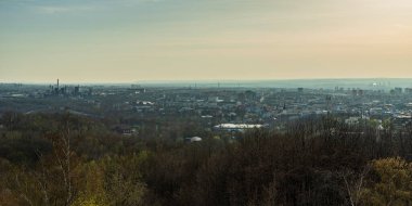 Ostrava city from Halda Ema hill summit in Czech republic during springtime evening