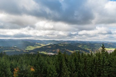 View from view tower on Milonova hill in Vsetinske vrchy mountains above Velke Karlovice village in Czech republic