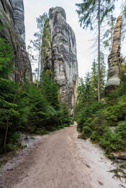 Çek Cumhuriyeti 'nde kaya kuleleri ve yürüyüş parkurlarıyla Adrspasske skaly rock kasabası