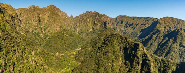 stock image Wild mountains covered by deep forest from Balcoes view point near Ribeiro Frio in Madeira