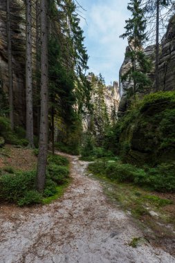 Çek Cumhuriyeti 'nde taş kuleleri olan Adrspasske skaly rock kasabası