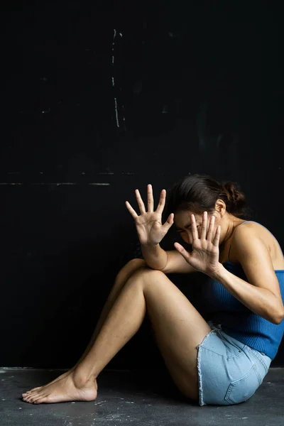 Mujer Rehén Asiática Detener Violencia Contra Las Mujeres Abuso Sexual —  Fotos de Stock