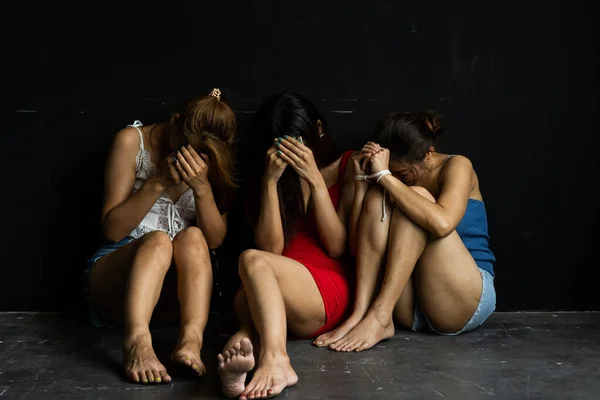 Stop Het Geweld Tegen Vrouwen Mensenhandel Illegale Rechten Arbeidsvluchtelingen Concept — Stockfoto