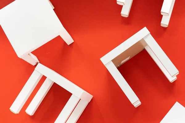 Many White Chair Table Red Background —  Fotos de Stock