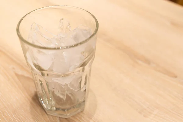 Ice Empty Glass Wooden Table Ice Glass — Stock Photo, Image