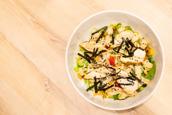 diet breakfast and lunch for weight loss low calorie manege health and fitness. Chicken Salad with Japanese soy marinade and sesame seeds.