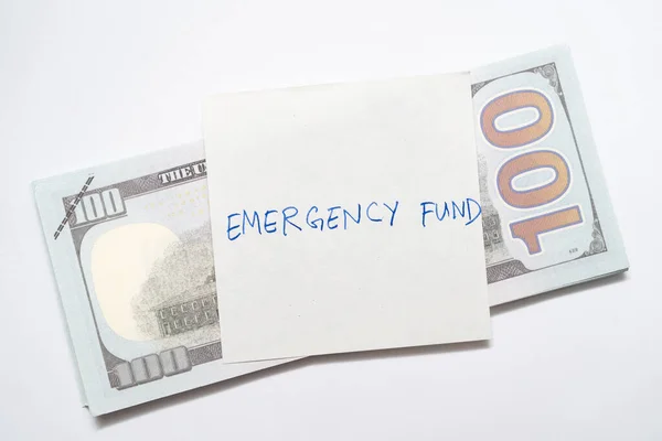 Dollar Büroklammer Auf Weißem Hintergrund Mit Der Aufschrift Emergency Fund — Stockfoto