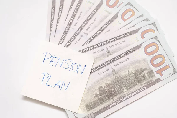 Dollars Cash Money Paper Note Text Written Pension Plan Investments — Stock Photo, Image