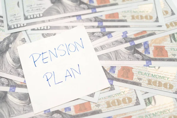 Paper Note Phrase Pension Plan Dollar Banknotes Retirement Concept Retirement — Stock Photo, Image