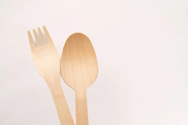 Wooden Fork Spoon Isolated Background — Stock Photo, Image