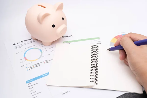 Piggy Bank Business Graph White Background Copy Space Financial Goal — Stock Photo, Image