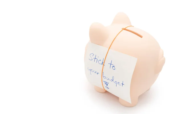 Text Poznámkou Stick Your Budget Piggy Bank Koncepce Finančního Plánování — Stock fotografie
