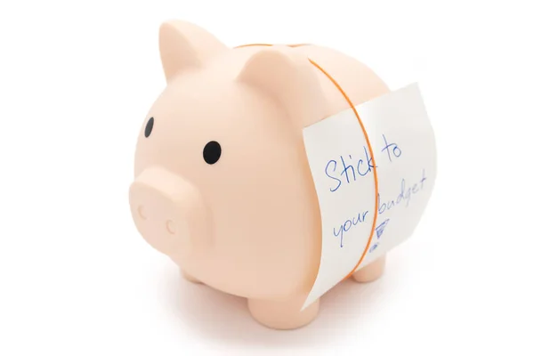 Text Poznámkou Stick Your Budget Piggy Bank Koncepce Finančního Plánování — Stock fotografie