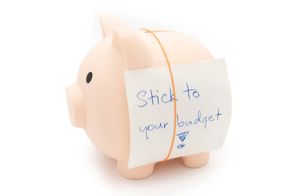 Text Schriftliche Notiz Stick Your Haushalt Und Sparschwein Konzept Der — Stockfoto