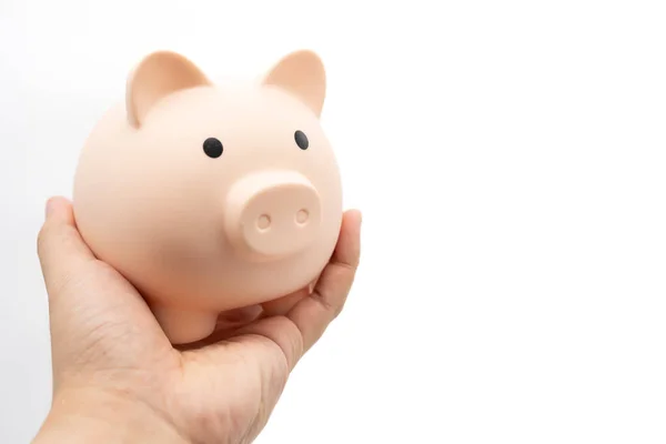 Sparschwein Auf Handfläche Mit Isoliertem Hintergrund Finanzkonzept — Stockfoto