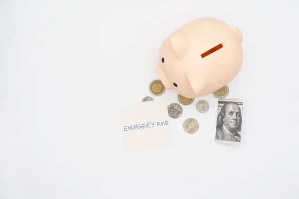 Konzept Des Notfallsparfonds Ein Sparschwein Mit Dollar Und Münzen Sparschwein — Stockfoto