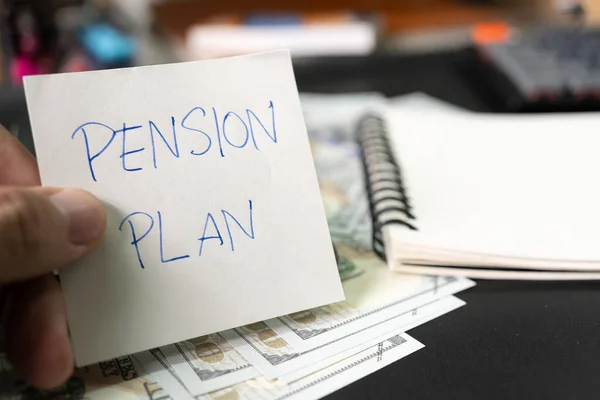 Nota Papel Con Texto Escrito Plan Pensión Calculadora Pluma Concepto — Foto de Stock