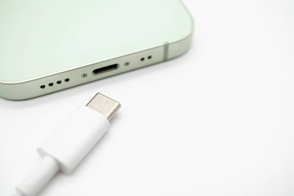 曼谷Sep 2023 Apple Iphone Usb Cable Charger 苹果向Usb C的过渡 带标准化电缆的新型Iphone — 图库照片