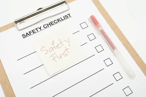 Safety First Text Note Blank Checklist Paper Safety Audit Risk — Stock Photo, Image