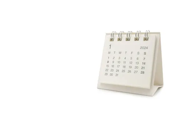 stock image Simple desk calendar for January 2024 isolated on white background. Calendar concept with copy space. Clipping path.