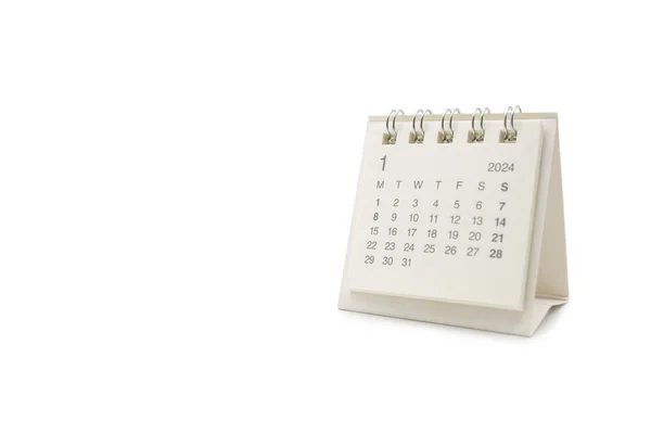 Einfacher Tischkalender Für Januar 2024 Isoliert Auf Weißem Hintergrund Kalenderkonzept lizenzfreie Stockfotos