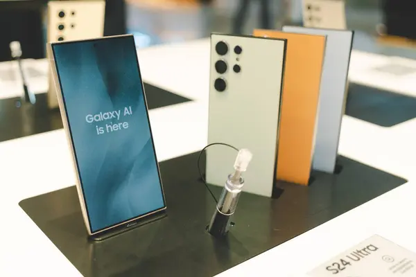 Samsung, The New Samsung Galaxy S24 Ultra 'nın yeni modellerini tanıtıyor. AI ile modern cep telefonu teknolojisi kavramı