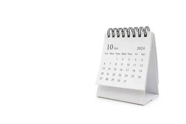 Einfacher Tischkalender Für Oktober 2024 Isoliert Auf Weißem Hintergrund Kalenderkonzept lizenzfreie Stockfotos