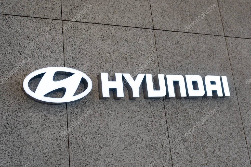Hyundai logo. Hyundai company. Hyundai car or auto sign. Hyundai is a South Korean Multinational Automotive Manufacturer.