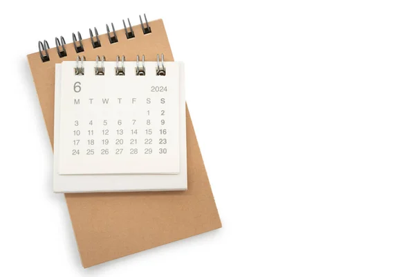 Einfacher Tischkalender Für Den Juni 2024 Und Leere Notiz Isoliert Stockbild