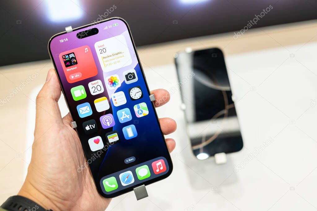 Bangkok Thailand SEP 20 2024: Apple launch new smartphone iPhone 16 Pro max displayed in a Store.