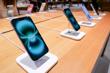iPhone 16 Serisi. iPhone 16 'nın yanı sıra iPhone 16 Pro, Pro, Plus ve iPhone 16' yı bir mağazada karşılaştırma ve test etme.