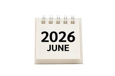 2026 Haziran metni masa takviminde kırpma yolu beyaz arkaplanda izole edilmiş. 2026 Haziran ve Takvim kavramı.