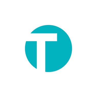 T harfi logo tasarımı. Mavi bir dairenin içindeki T harfi logosu. Şirket logosu için iyi.