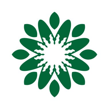 Çiçek ya da çiçek süsü dekoratif vektör tasarımı. Soyut çiçek simgesi sembolü beyazı izole edilmiş yeşil vektör gösterimi