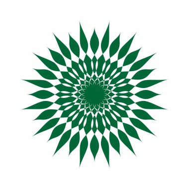 Çiçek ya da çiçek süsü dekoratif vektör tasarımı. Soyut çiçek simgesi sembolü beyazı izole edilmiş yeşil vektör gösterimi