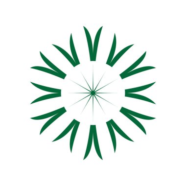 Çiçek ya da çiçek süsü dekoratif vektör tasarımı. Soyut çiçek simgesi sembolü beyazı izole edilmiş yeşil vektör gösterimi