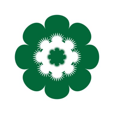 Çiçek ya da çiçek süsü dekoratif vektör tasarımı. Soyut çiçek simgesi sembolü beyazı izole edilmiş yeşil vektör gösterimi