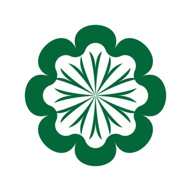 Çiçek ya da çiçek süsü dekoratif vektör tasarımı. Soyut çiçek simgesi sembolü beyazı izole edilmiş yeşil vektör gösterimi