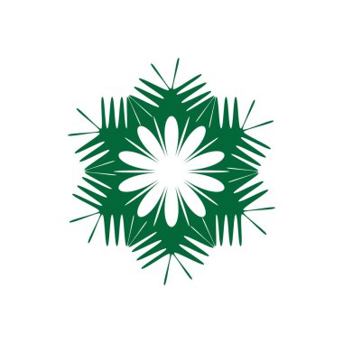 Çiçek ya da çiçek süsü dekoratif vektör tasarımı. Soyut çiçek simgesi sembolü beyazı izole edilmiş yeşil vektör gösterimi