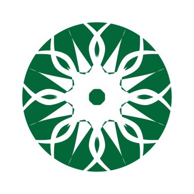 Çiçek ya da çiçek süsü dekoratif vektör tasarımı. Soyut çiçek simgesi sembolü beyazı izole edilmiş yeşil vektör gösterimi