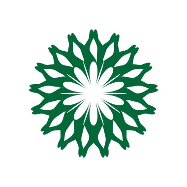 Çiçek ya da çiçek süsü dekoratif vektör tasarımı. Soyut çiçek simgesi sembolü beyazı izole edilmiş yeşil vektör gösterimi