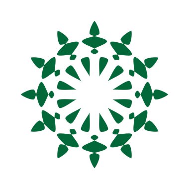 Çiçek ya da çiçek süsü dekoratif vektör tasarımı. Soyut çiçek simgesi sembolü beyazı izole edilmiş yeşil vektör gösterimi