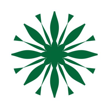 Çiçek ya da çiçek süsü dekoratif vektör tasarımı. Soyut çiçek simgesi sembolü beyazı izole edilmiş yeşil vektör gösterimi