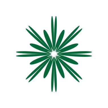 Çiçek ya da çiçek süsü dekoratif vektör tasarımı. Soyut çiçek simgesi sembolü beyazı izole edilmiş yeşil vektör gösterimi