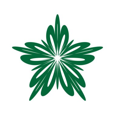 Çiçek ya da çiçek süsü dekoratif vektör tasarımı. Soyut çiçek simgesi sembolü beyazı izole edilmiş yeşil vektör gösterimi